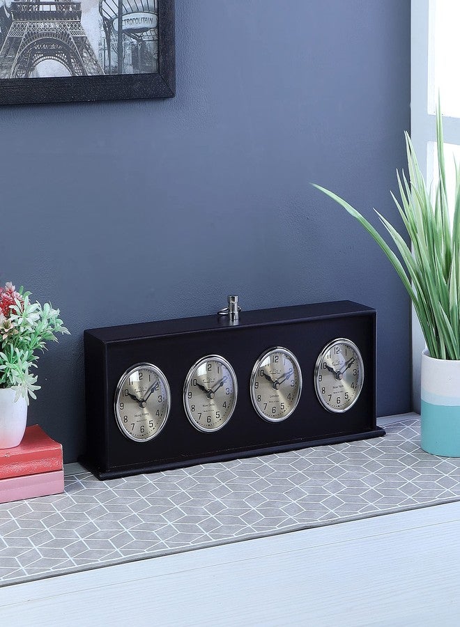 TrenDec 4-Time Zone World Clock | Black Wooden Analog Desk Clock for Home & Office. - Image 1